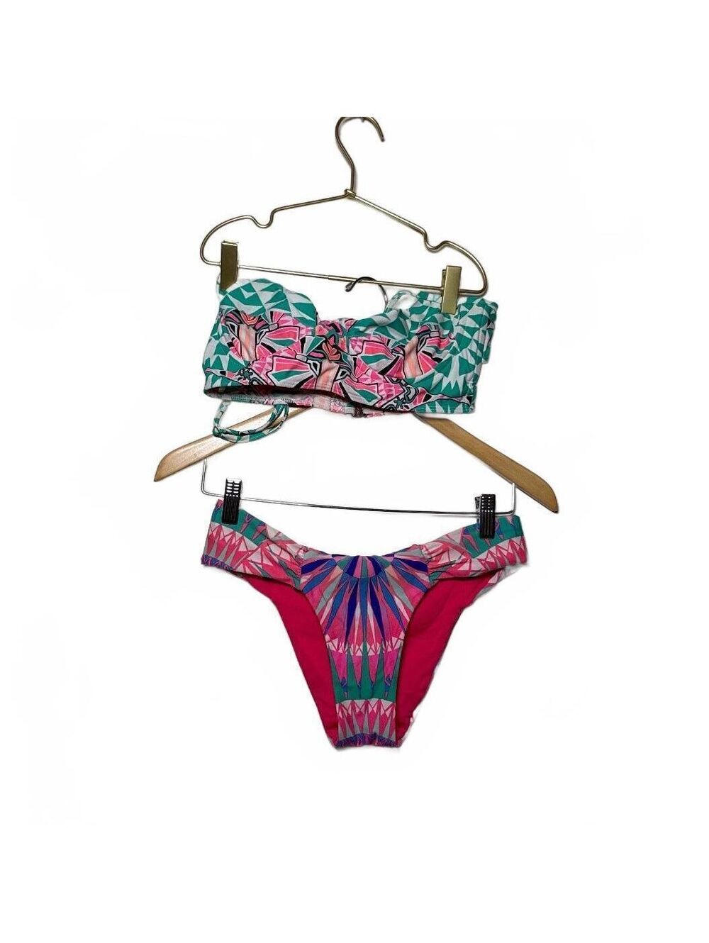Two-Piece Geometric Print Bikini Set with Bandeau Top and High-Cut Bottoms
